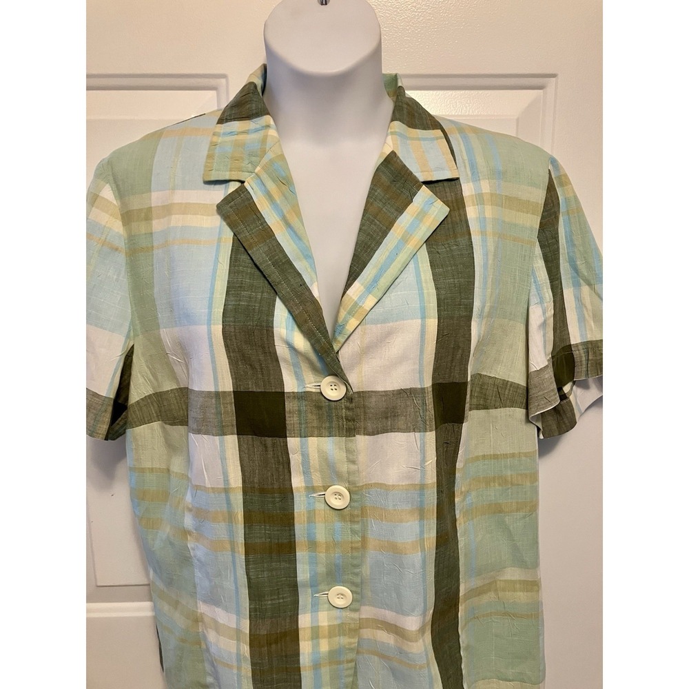 Vintage YOUR SIXTH SENSE Women's Blouse Shirt XL Plaid Collared 90s Linen Blend
